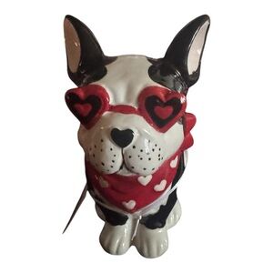 Heart frenci bulldog w Sunglasses Dog Figurine - Black and White dog heart